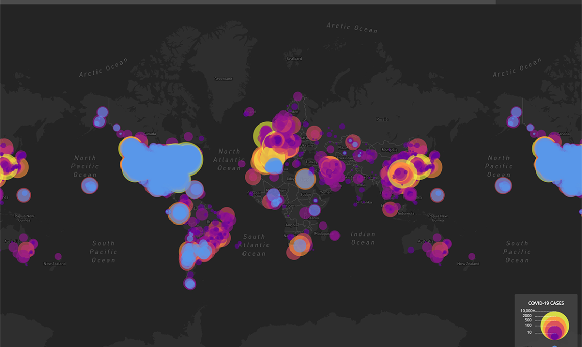 Screenshot of Healthmap COVID-19 data visualisation
