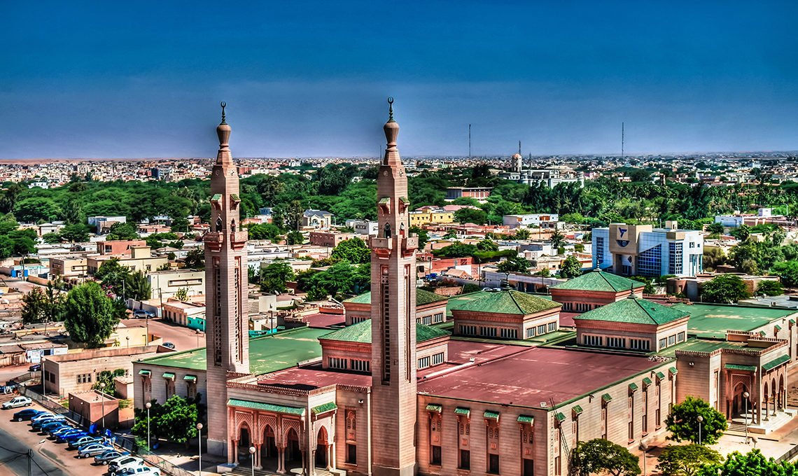Aerial view to Saudique Grand Mosque in Nouakchott in Mauritania