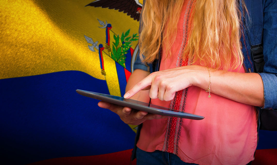 student using tablet in ecuador